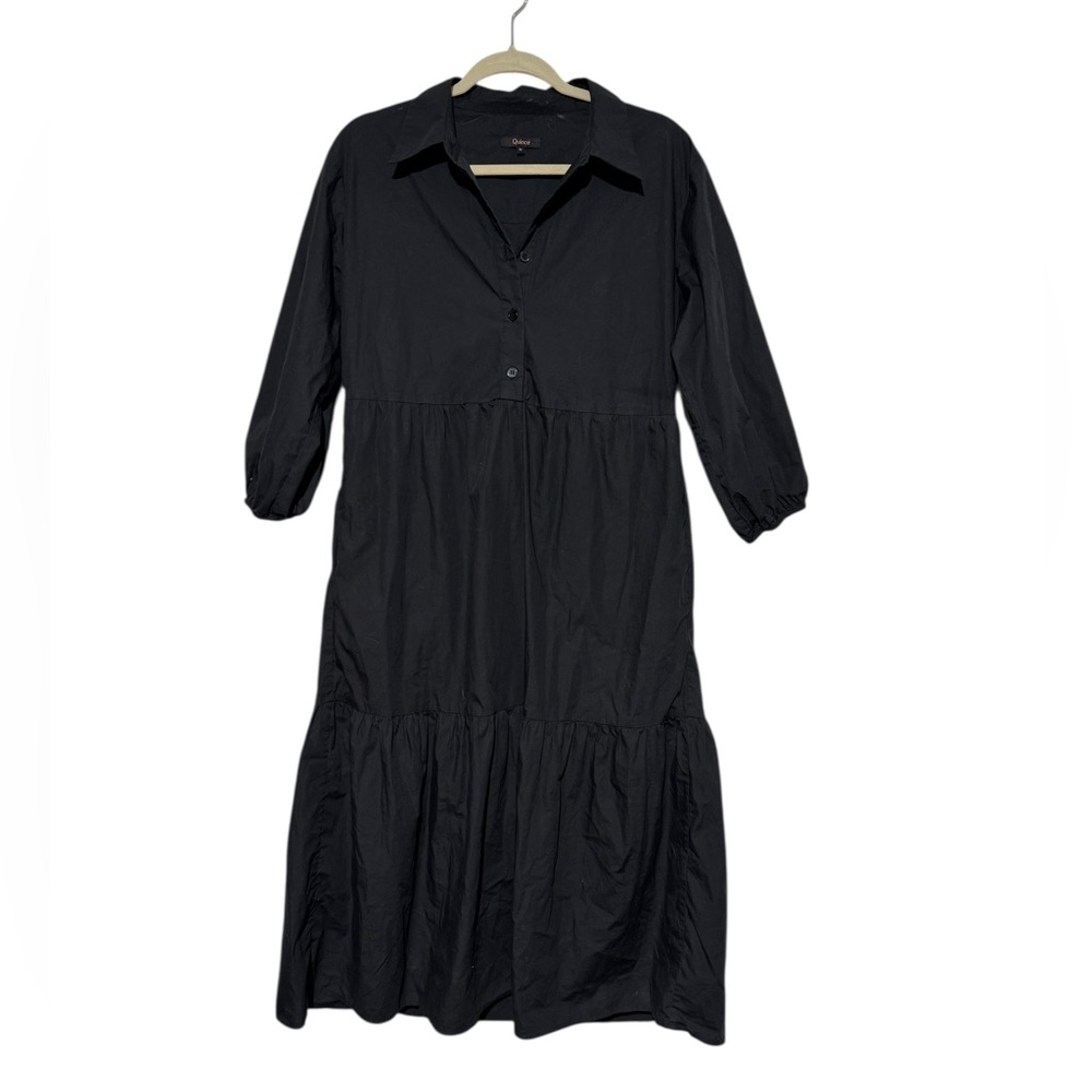 Quince Black Midi Shirt Dress